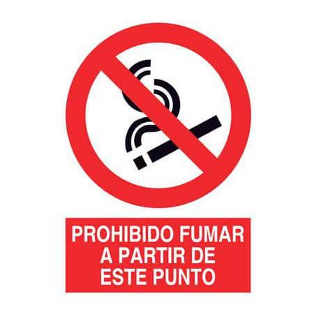 Señalización de prohibición :  Prohibido fumar a partir de este punto