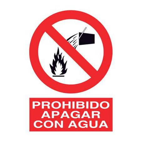 Señales de prevención :  Prohibido apagar con agua