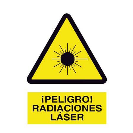 Cartel señalización : Peligro , radiaciones láser