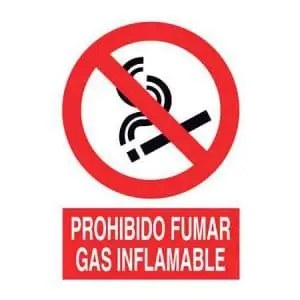 Señalización de prohibición : Prohibido fumar , gas inflamable