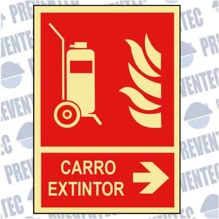Cartel de señalización :  Carro extintor ( Flecha dcha )