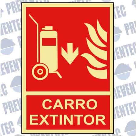 Cartel de señalización :  Carro extintor ( Flecha abajo )