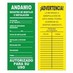 Tarjeta registro montaje andamio