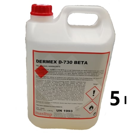 Gel hidroalcohólico al 70% para manos DERMEX D-730 BETA – 5 litros