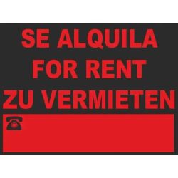 Cartel se alquila en varios idomas